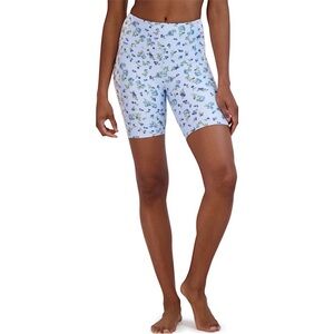 Sage Collective High-Rise Floral Light Blue and White Bike Shorts